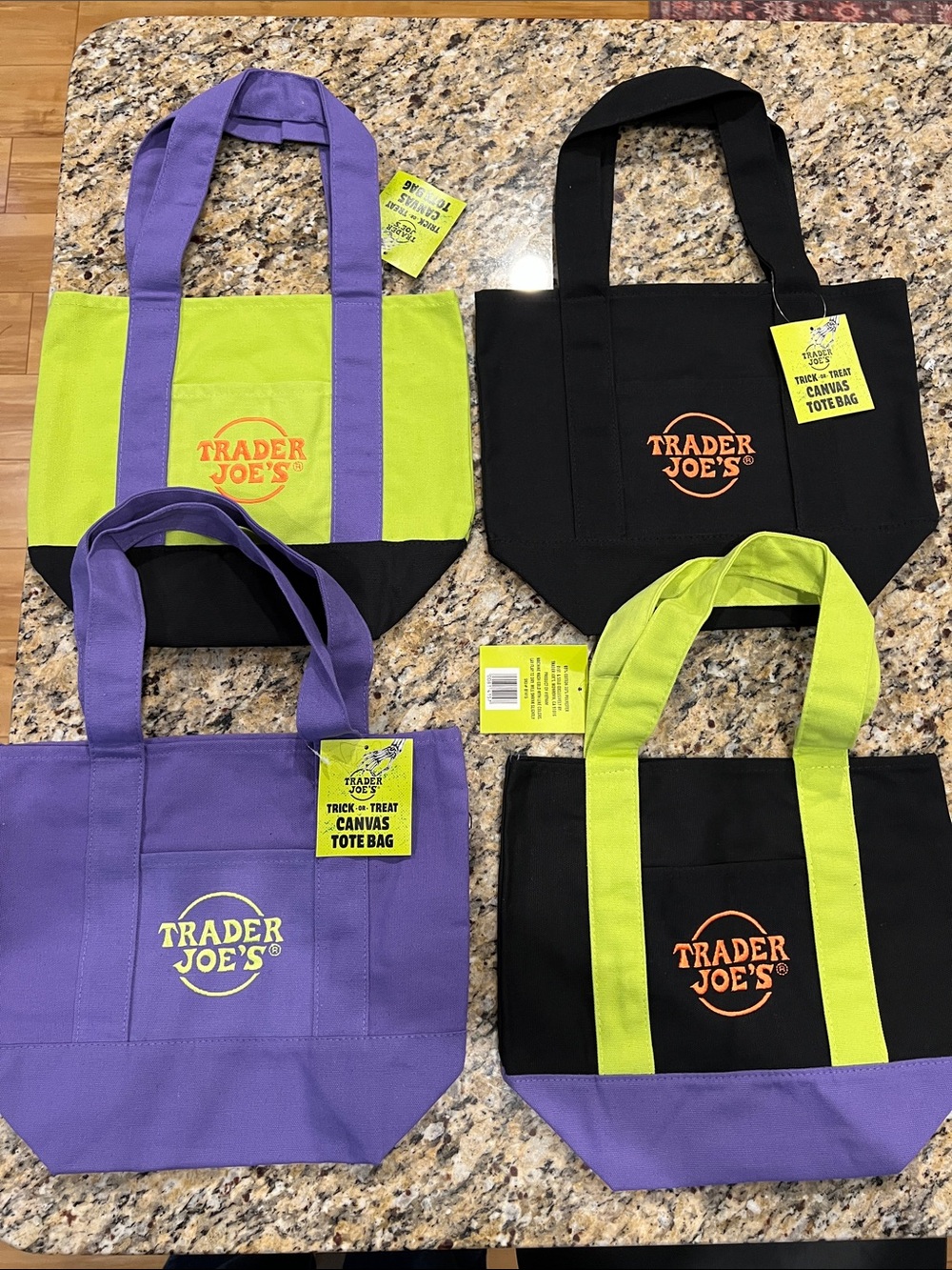 Bundle of Trader Joe's Canvas Tote — Black, Purple & Lime